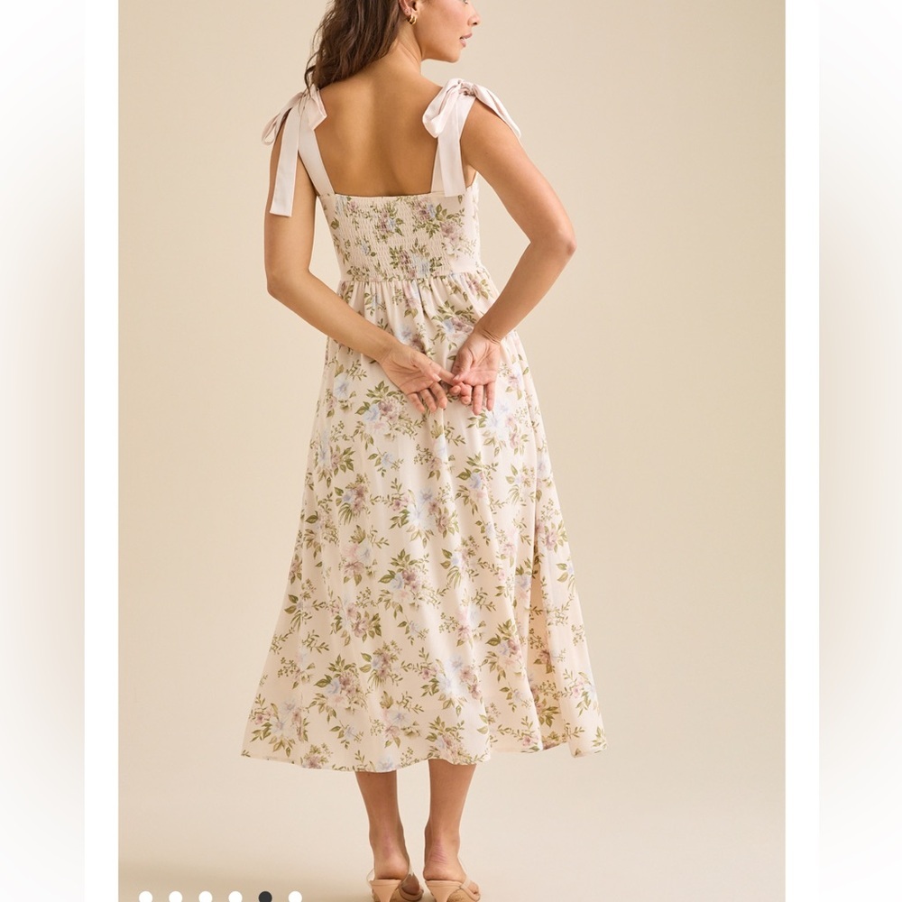 Altar'd State Cream Floral Tie-Shoulder Midi Dress - Picture 5 of 6